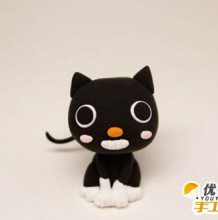 超可爱的黑色小猫咪软陶手工粘土 神秘诱惑黑色小猫咪  手工软陶可爱黑色小猫