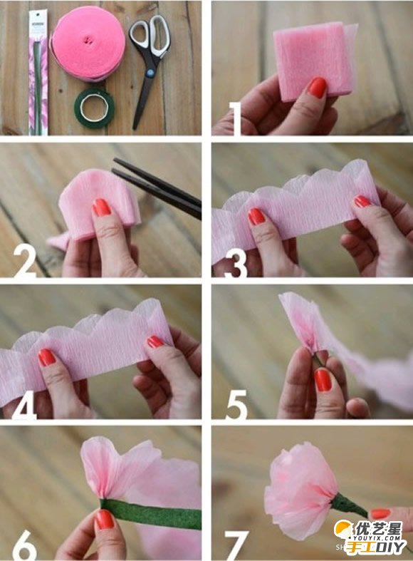 用一张普通的纸就可以折出的玫瑰花手工制作教程  一款漂亮的自制玫瑰花_www.youyix.com