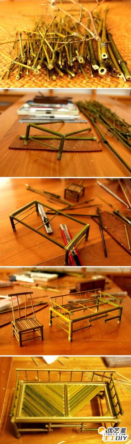 怎么使用竹子制作出精美的手工 用竹子制作的精美迷你家具 竹子小椅子手工diy_www.youyix.com