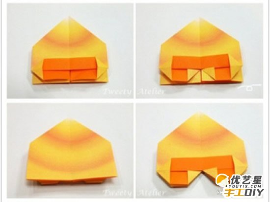 有特色的双层爱心卡片的手工折法教程   用一张普通的纸折出来的双层爱心卡片_www.youyix.com