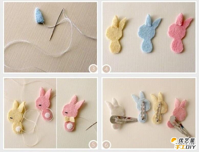 如何制作可爱的女生发卡  有可爱小兔子形状的女生发卡的手工制作步骤教程_www.youyix.com