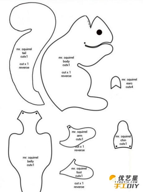 可爱的小蜗牛和小松鼠的布偶手工图纸制作教程     可爱呆萌的布偶的手工制作_www.youyix.com