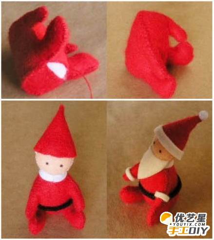 唯美唯俏的圣诞老人和小鹿手工 不织布手工制作diy教程分享_www.youyix.com