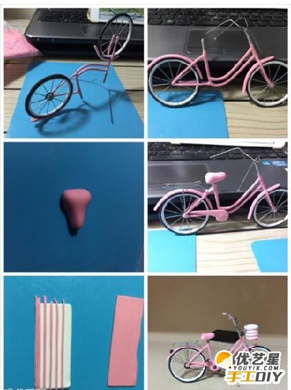 精美漂亮的逼真自行车手工粘土制作教程   用细铁丝跟粘土结合的手工制作自行车_www.youyix.com