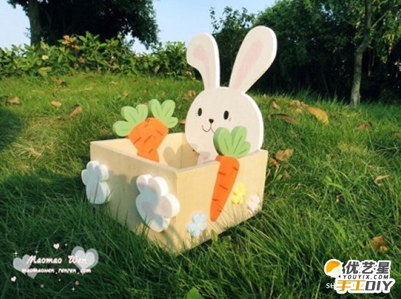 超级可爱的小兔子木板收纳盒   手工diy制作  卡通小兔子的造型的收纳盒_www.youyix.com