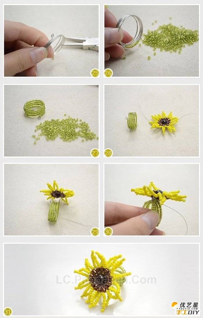 清新唯美的花朵串珠戒指手工制作教程图解 戴上这光鲜亮丽的戒指会给你带来不一样的可爱_www.youyix.com