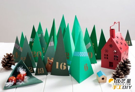 手工折纸小森林礼物盒  创意新颖的小森林礼物盒  手工制作折纸森林礼物盒教程图解_www.youyix.com