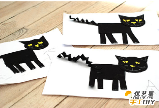 可爱的猫咪剪纸贴纸的手工制作过程教程图解 适合小孩去制作的手工作品_www.youyix.com
