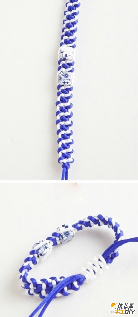 精美漂亮的青花瓷手链的手工编织方法 青花瓷手链的编织步骤图解教程_www.youyix.com