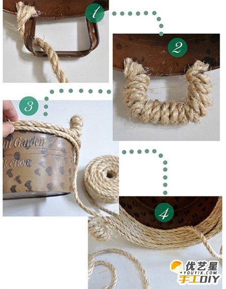 手工塑料水果花篮外观改造 棉绳编织改造复古好看的水果篮外观教程图解_www.youyix.com