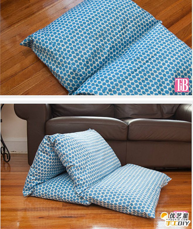 用枕头制作成的懒人沙发床布艺手工教程图解 软绵绵的沙发 躺着很舒服_www.youyix.com
