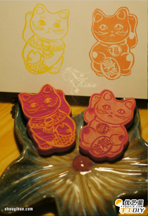 超级可爱的招财猫图案的橡皮章手工制作 如何手工制作出会招来财富的橡皮章教程_www.youyix.com
