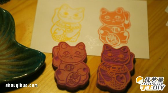 超级可爱的招财猫图案的橡皮章手工制作 如何手工制作出会招来财富的橡皮章教程_www.youyix.com
