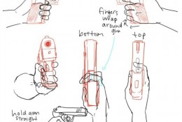 手枪的不同角度展示和画法 握枪的姿势演示和绘画教程