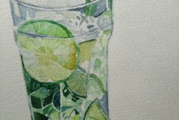 透明玻璃杯柠檬水水彩画图片 柠檬苏打汽水玻璃杯水彩画手绘教程画法