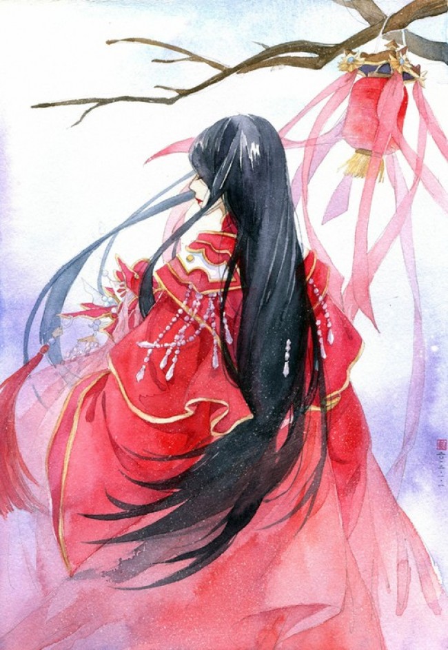 又是一组非常具有古风古韵的古装女子的唯美 插画作品.