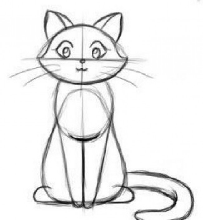 正面坐着的猫卡通画怎么画?可爱形象的小猫咪正面手绘