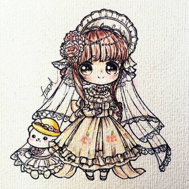 129张精美q版小女生卡通画手绘作品手稿带上色清纯可爱小萝莉插画图片