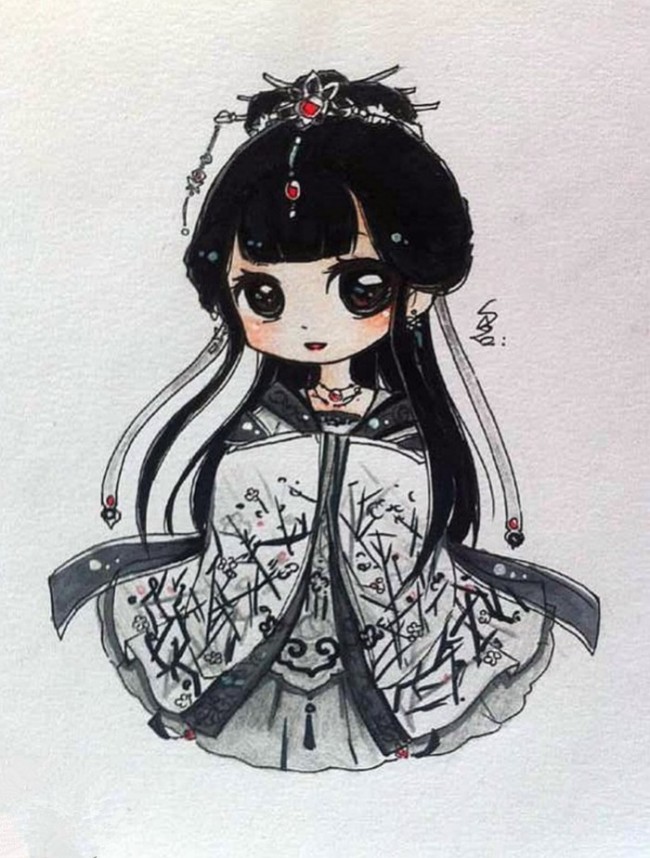 129张精美q版小女生卡通画手绘作品手稿带上色 清纯可爱小萝莉插画