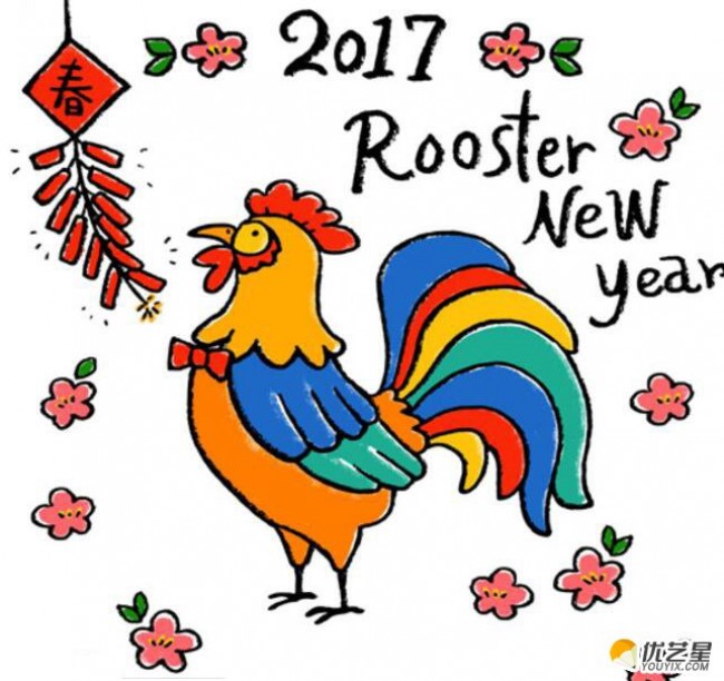 2017年鸡年新年儿童画彩色图片 过年简笔画图片