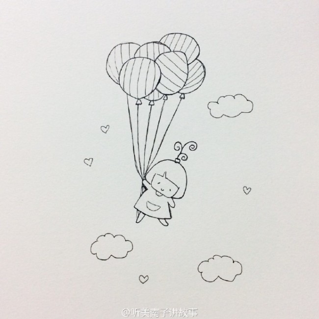 小女孩抓着气球飞翔的简笔画教程可爱唯美的小女孩和气球的简笔画画法