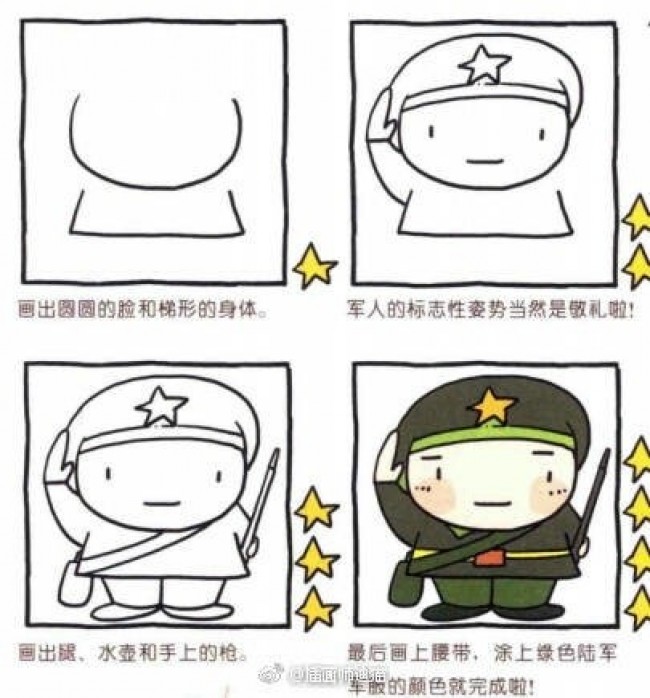 当兵的简笔画教程图片简单可爱的兵哥哥简笔画画法当兵的军人卡通画