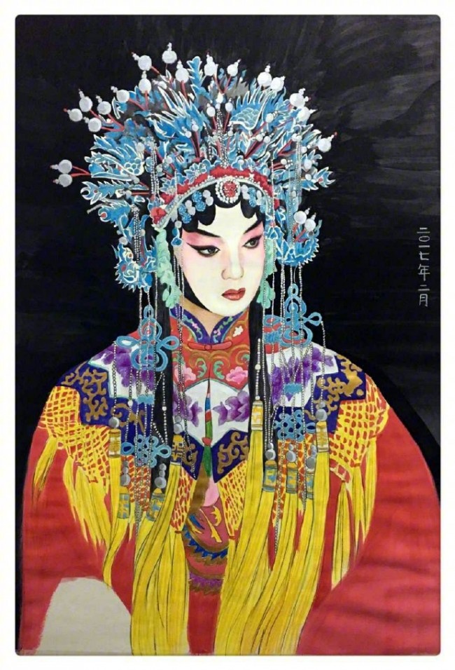 超美古装彩铅和水彩上色京剧戏服美女教程图片 根据真人照片写实 唯美