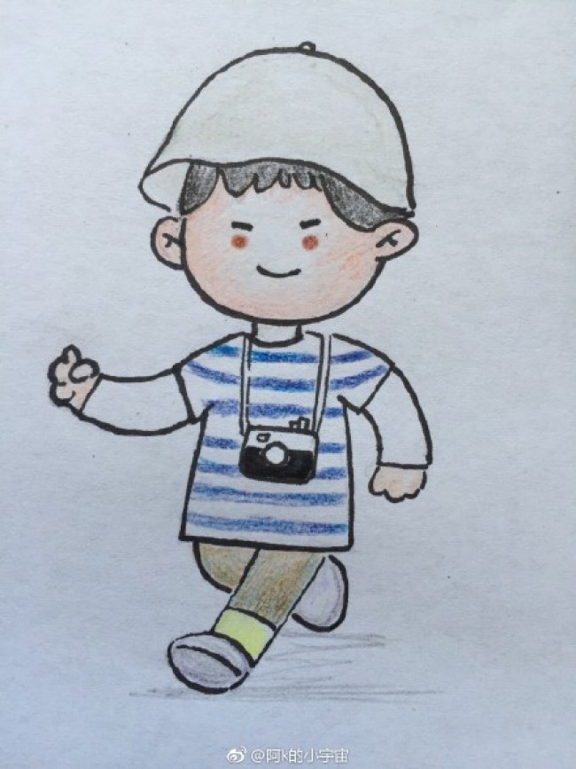爱拍照的小男孩简笔画教程 带着相机出去玩的小男孩简