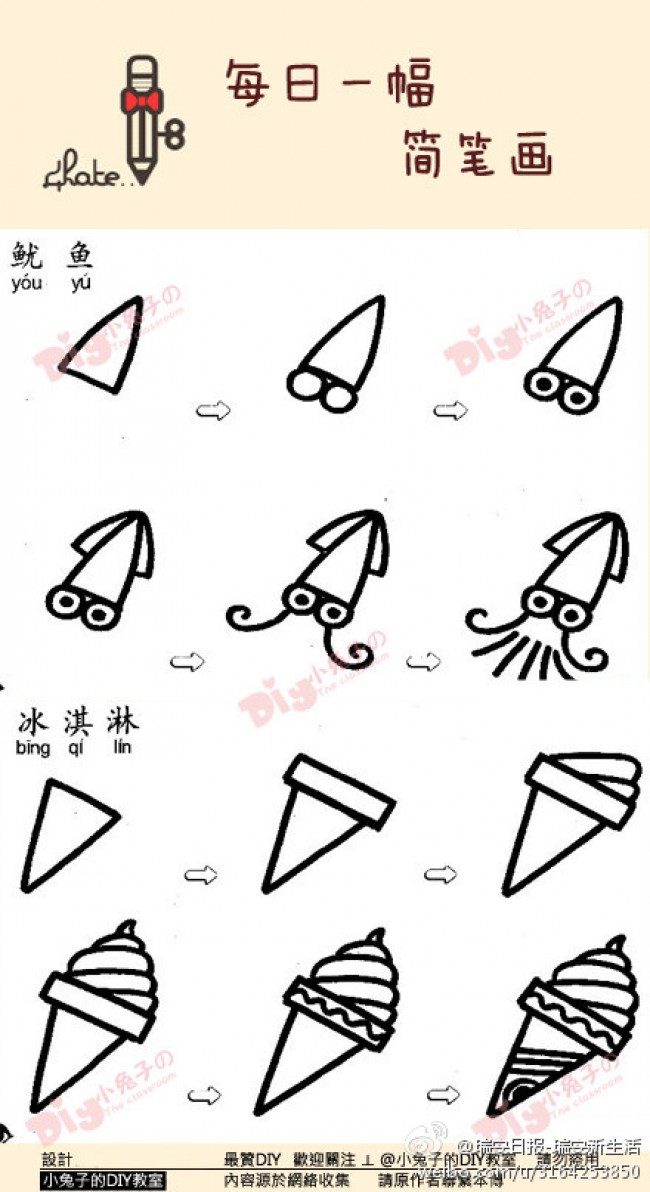 简单夏天冷饮简笔画画法 可爱的雪糕冰激凌卡通画教程(2)