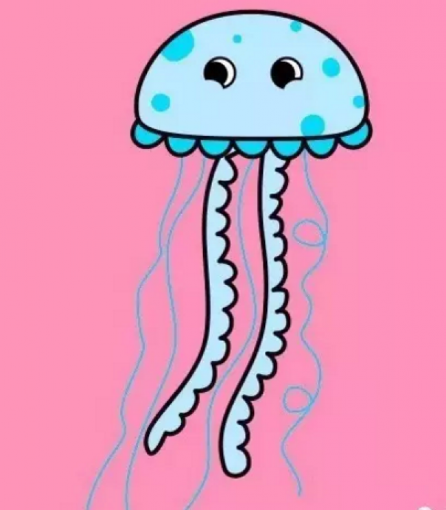 水母怎么画 卡通简单的水母简笔画画法 水母儿童画手绘教程