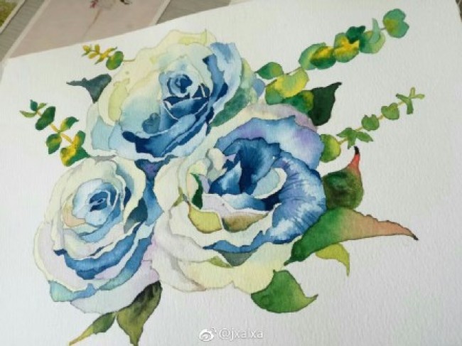 玫瑰花蓝色妖姬水彩画手绘教程图片 蓝色妖姬怎么画 蓝色妖姬的画法