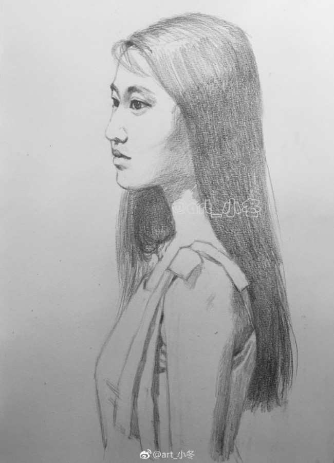甜美气质长发女生侧身半身像素描手绘画教程图片 气质美女侧身素描
