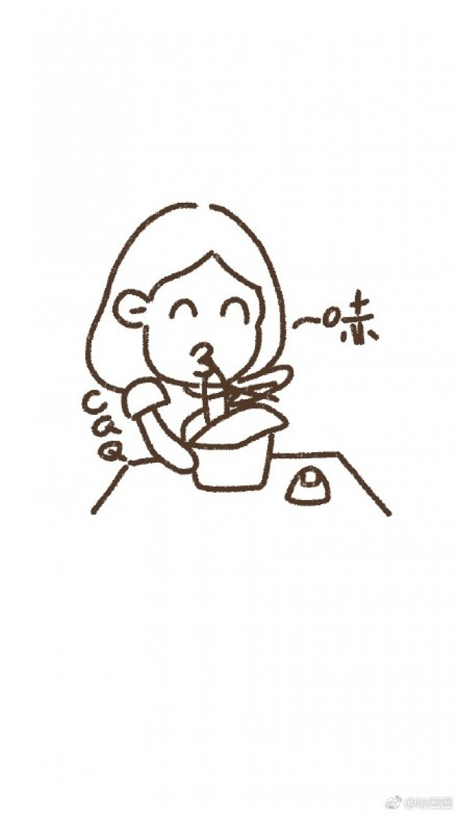 可爱吃泡面的小女生简笔画图片手绘教程