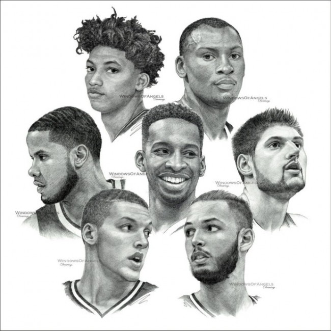 nba球星球员素描头像手绘画合集图片 nba球星的素描画