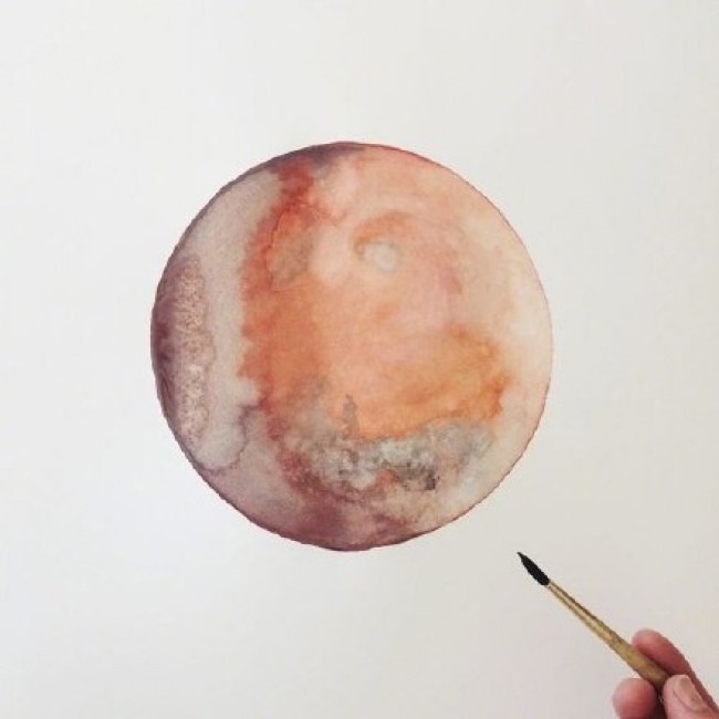 月亮水彩画图片 满月月亮水彩的画法 星球水彩画图片作品
