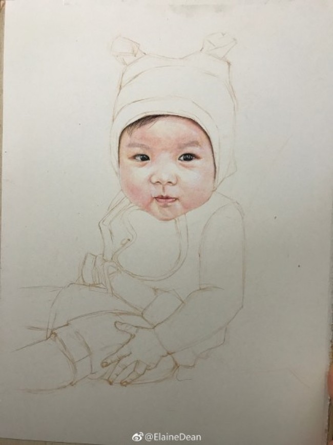 可爱萌的小宝宝彩铅画教程 手绘上色步骤过程 逼真小宝宝人物肖像彩铅