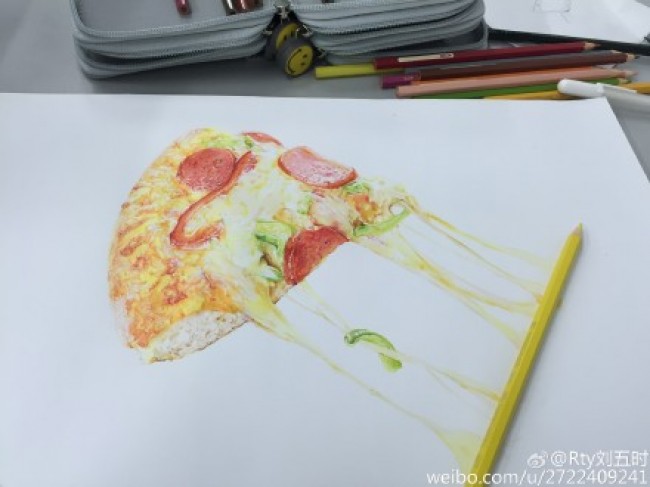 披萨彩铅画图片 披萨彩铅手绘教程 披萨彩铅怎么画 披萨彩铅画法