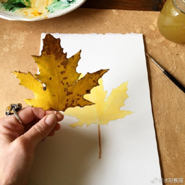 秋叶水彩画图片秋天树叶水彩画手绘教程枫叶落叶水彩画怎么画画法