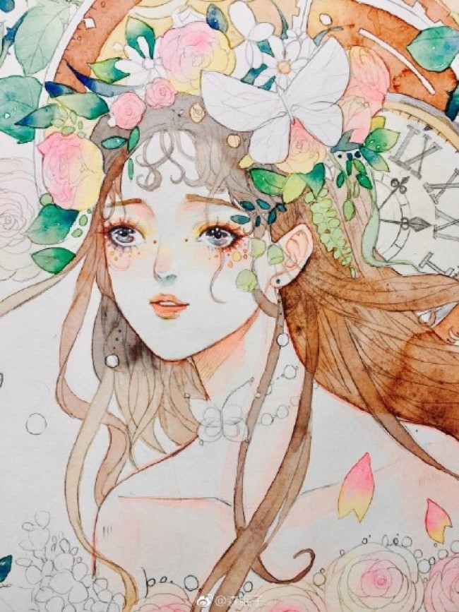 水彩插画图片 唯美少女杂志插画手绘教程 女生杂志封面怎么画 画法