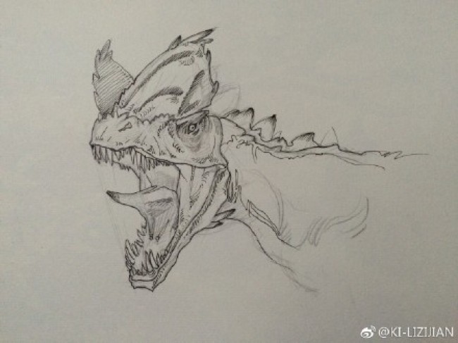 凶猛恐龙马克笔上色图片带线稿和马克笔上色图恐龙插画图片