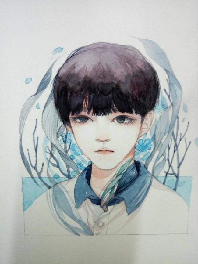 明星tfboys手绘专辑易烊千玺王俊凯王源彩铅水彩画系列图片教程2