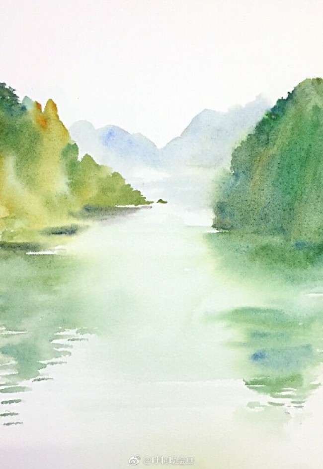 描绘桂林山水的水彩画图片 桂林山水水彩画手绘教程 图片/6p 才