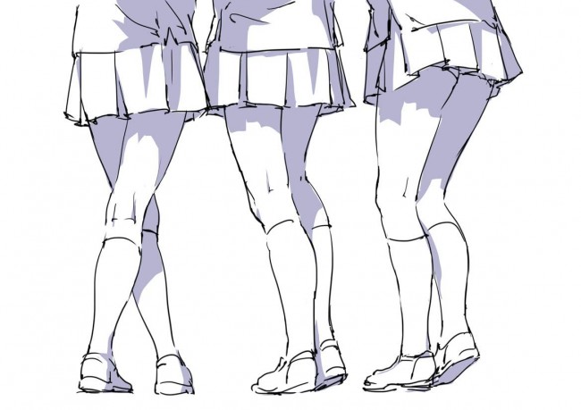 女生大腿腿部动漫人物插画参考图 短裙袜子与腿部的关系图片