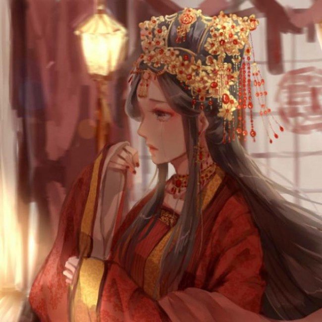唯美古风新娘子插画图片 中国传统古风女子新娘婚纱插画美图