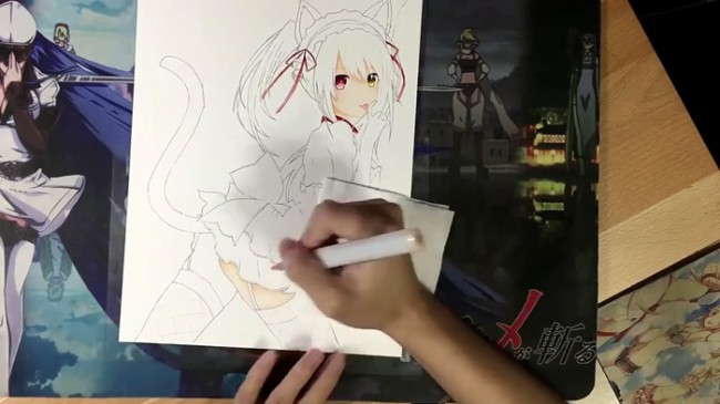 视频性感可爱的猫女郎动漫插画人物马克笔手绘上色视频教程猫娘女生