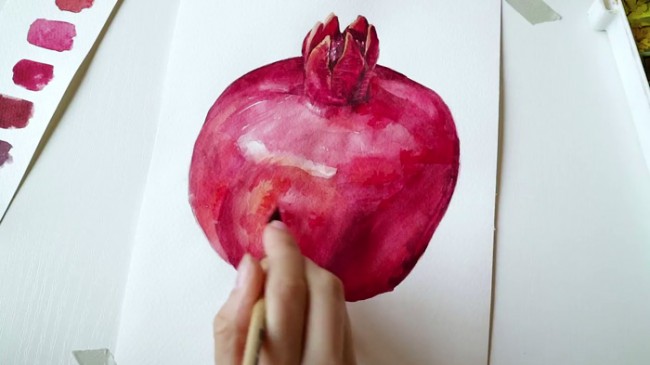 视频水彩石榴的画法手绘视频教程教你画好看的石榴水彩画技法