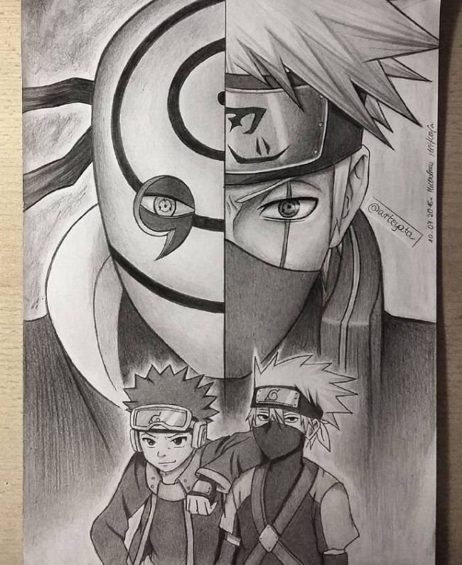 火影忍者主角人物素描画图片 鸣人 我爱罗 卡卡西素描