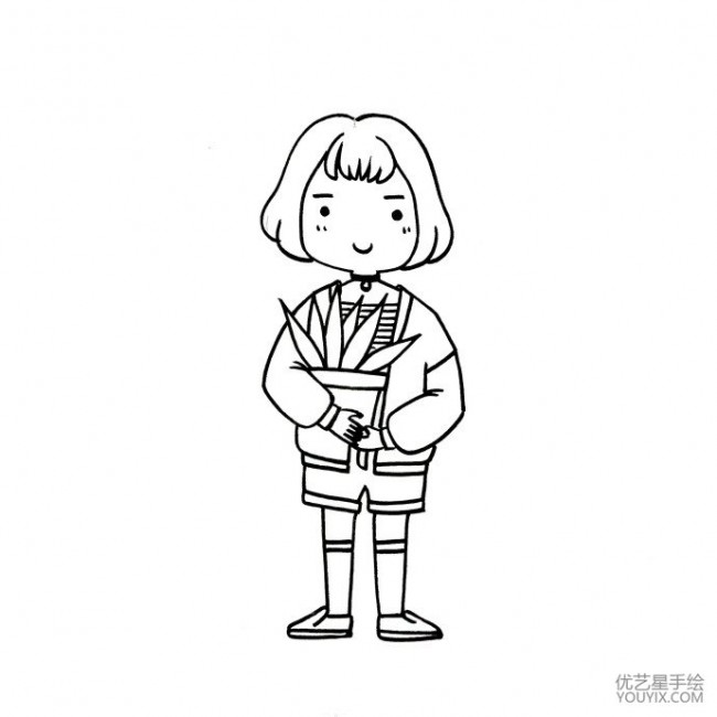 现代都市感的q版可爱小女生简笔画线稿图片很时尚潮流的感觉哦