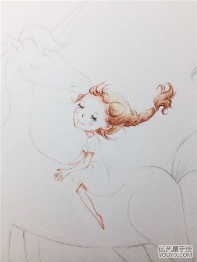 唯美好看的小女孩骑着独角兽的彩铅画教程童话里的小女孩彩铅画法