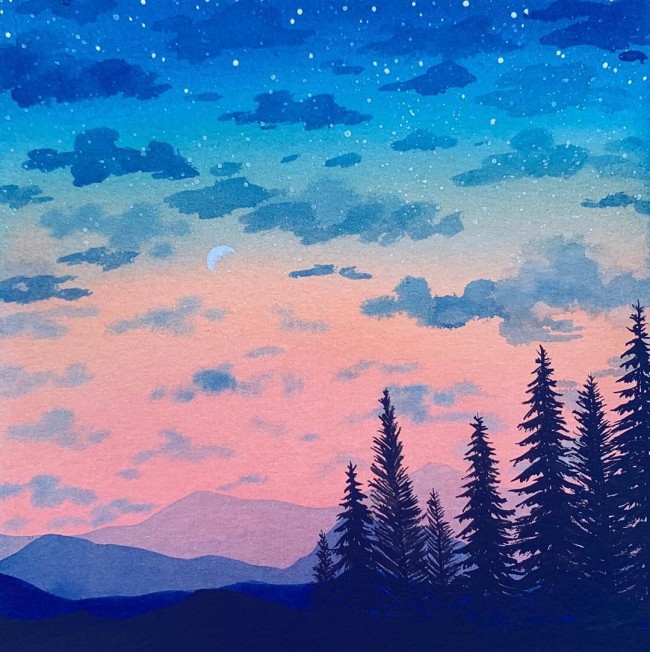 超美的剪影水彩风景画手绘素材 星空书签水彩 唯美有意境(2)